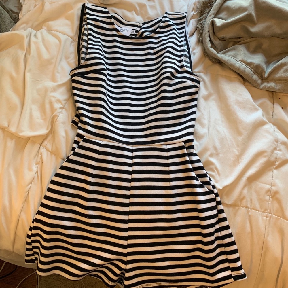Black and white striped romper with open back